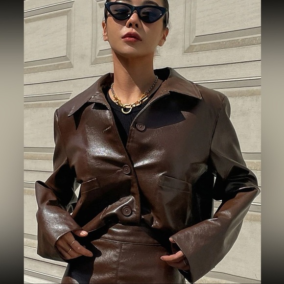 SINGLE BREAST PU CROPPED LEATHER JACKET - Picture 2 of 6